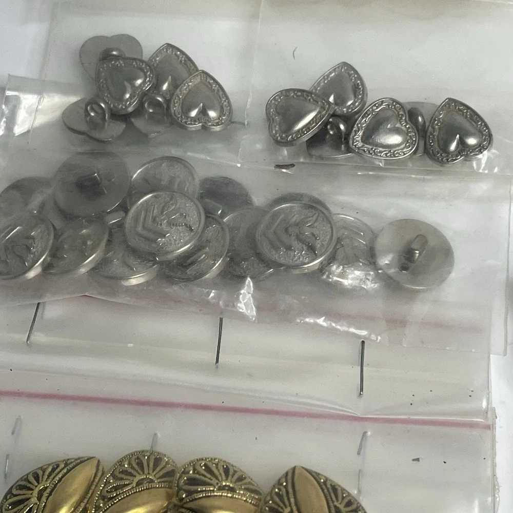 Lg Lot Vintage Gold Silver Tone Metal/Brass Buttons Shank Crafts Military White
